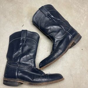 Justin Boots Size 8B Dark Blue Leather Western Classic Roper Kipskin Cowhide